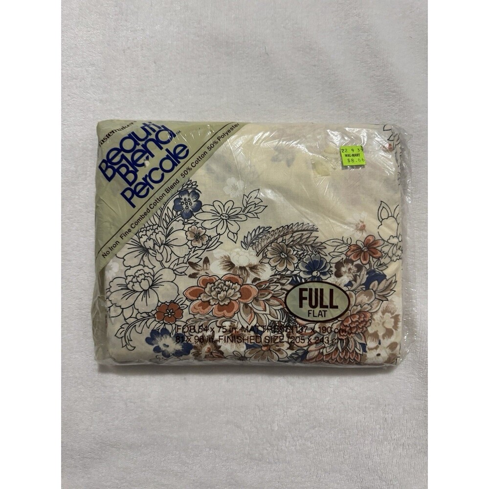 Vintage Tastemaker Victorian Bouquet Blue Floral Full Flat Sheet No Iron